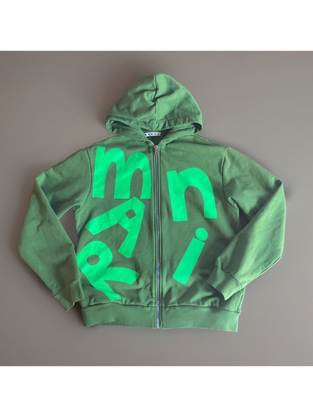 Marni Hoodie Youth 12 Green Full Zip Spell Out Letter Block Luxury Designer